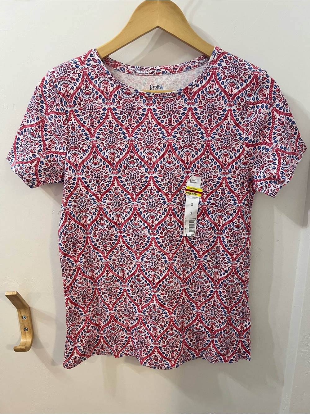 croft & barrow Red and Navy Printed Short-Sleeve Tee